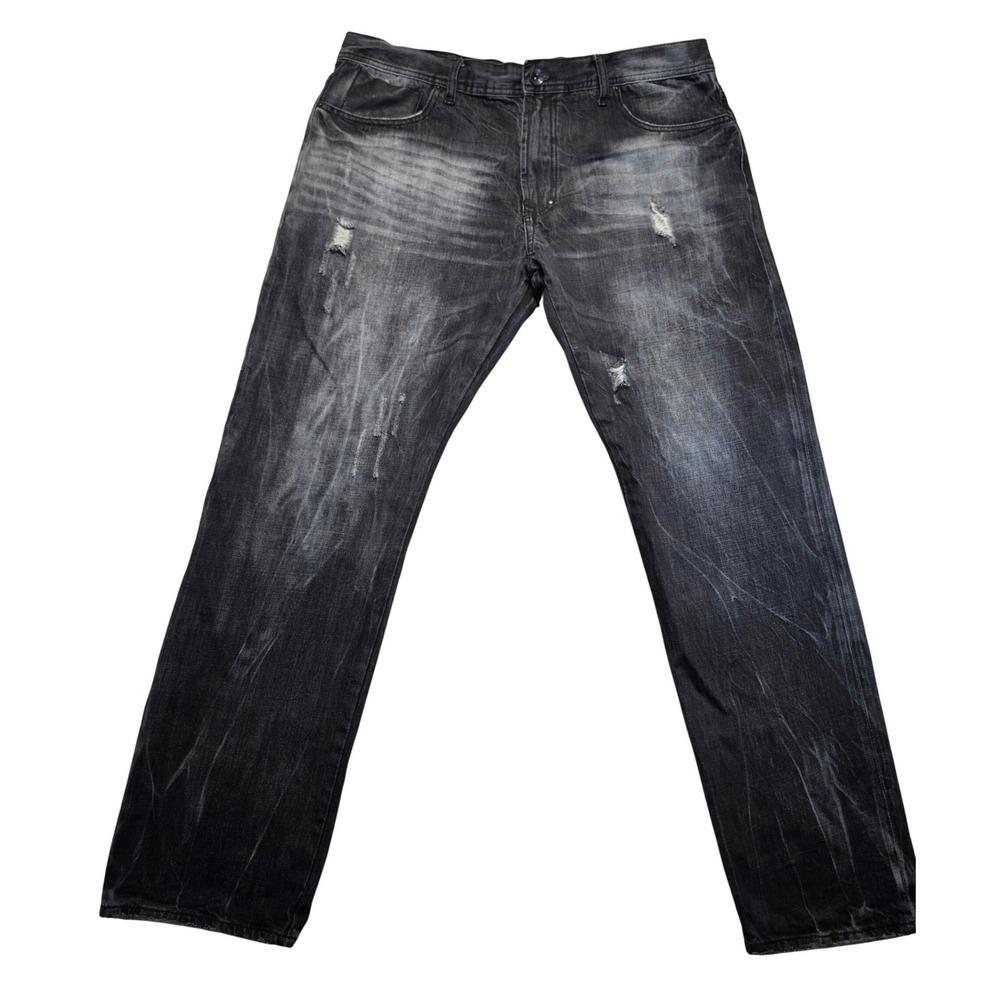 AKOO Brand Mens Faded Black Distressed Denim Jeans Size 40 Streetwear Hip Hop